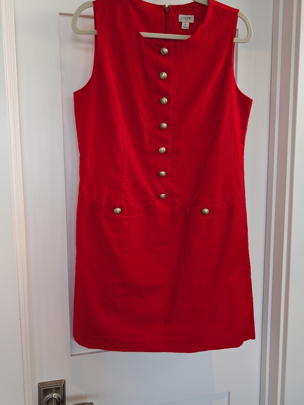 J. Crew Red Sleeveless Button-Front Mini Dress